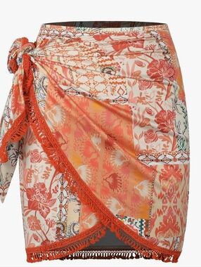 New ZAFUL Slit Skirt Paisley Print Tie Side Wrap Tassel Casual Beach Pool Size M